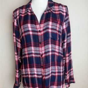 Velvet Heart Women’s Plaid Flannel Button Down Shirt‎ Red Navy Gray Size M